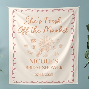 Fresh Off the Market Banner Custom Bride Tapestry Floral Farmers Market Bridal Shower Sign Gift for Her Party Decoration Citrus Bridal
