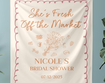Fresh Off the Market Banner Custom Bride Tapestry Floral Farmers Market Bridal Shower Sign Gift for Her Party Decoration Citrus Bridal
