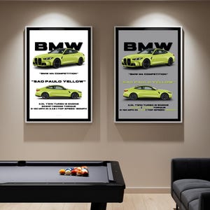 BMW M4 Competition Digital Poster – Sao Paulo Yellow – Printable Wall Art – Garage Decor – Car Art Download