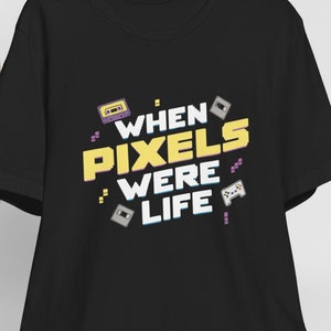 Retro When Pixels Were Life Vintage Cassette Floppy Disk Pixelated 80s Gaming Colorful Nostalgia Arcade Neon Pop Culture Throwback Vibrant
