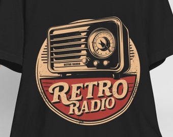 May include: Black t-shirt with a vintage-style illustration of a radio and the text "Retro Radio" in a red circle.