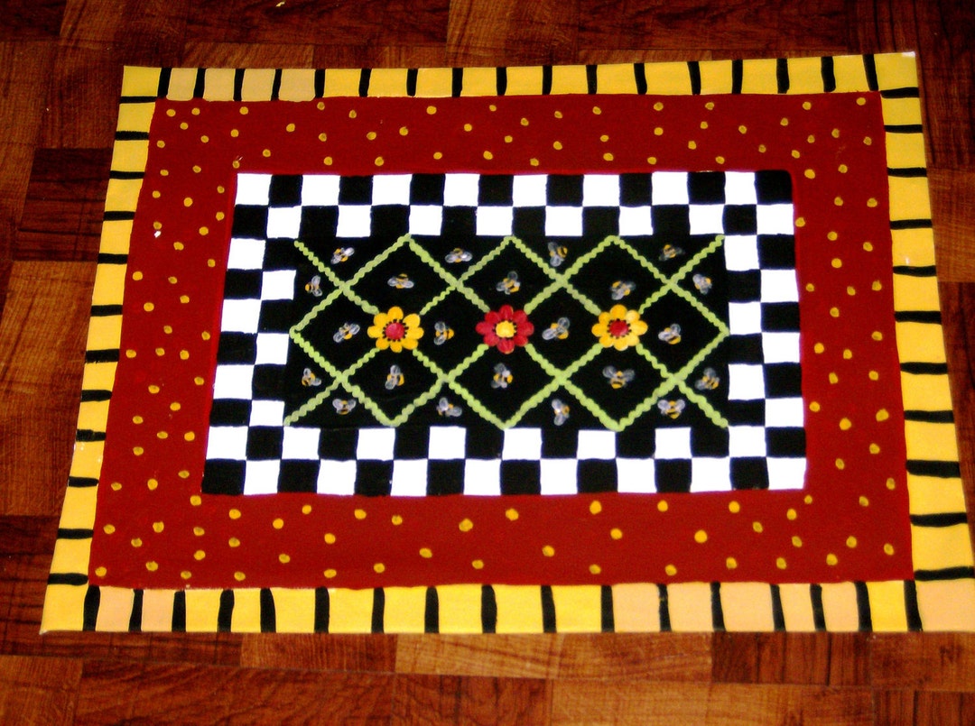 FLOORCLOTH Hand Painted Rug English Cottage Decor (3’x4’) Bees - Etsy