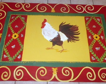 FLOORCLOTH  French Country  painted canvas rug  ROOSTER 30"x48”