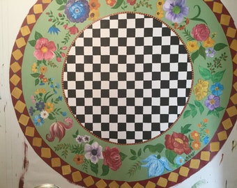 FLOORCLOTH  /  Country Cottage/ Floral/ 5’ round/ Cottagecore