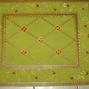 FLOORCLOTH  hand painted canvas rug   3&#39;6&quot;x4&#39;