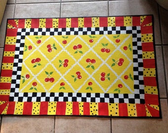 Floorcloth  COUNTRY COTTAGE   decor Cherries 30&quot;x56&quot;