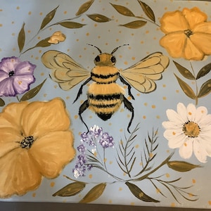 Floorcloth / Honey Bee/ Floral/ 3’x3’
