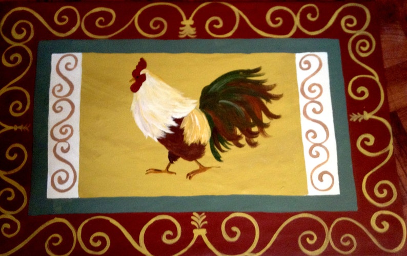 FLOORCLOTH French Country painted canvas rug ROOSTER 30x36 image 1