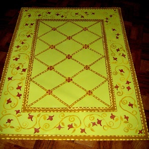 FLOORCLOTH  hand painted canvas rug  FLOOR CLOTH  4&#39;x6&#39;