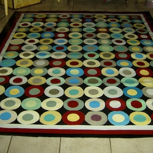 FLOORCLOTH  Buttons   hand painted canvas rug  COUNTRY PRIMITIVE  6&#39;x8&#39;