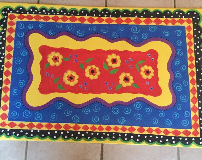 FLOORCLOTH Hand Painted Canvas Rug 2x3 Ready to Ship Etsy