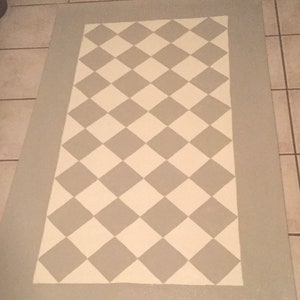 FLOORCLOTH  COUNTRY RUNNER  hand painted rug  3&#39;x5&#39; / &quot;Greige&quot; and Cream