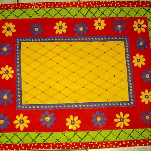 FLOORCLOTH  hand painted rug  Country Primitive/ 3’x4’