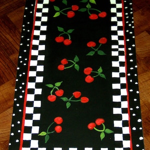 FLOORCLOTH   hand painted, COTTAGE SHABBY / 30"x56"   Cherries / Polka Dots