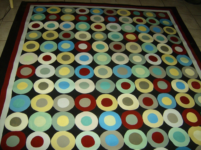 Button Patterned Rug FLOORCLOTH Buttons Hand Painted Canvas Rug COUNTRY PRIMITIVE 6'x8' - Etsy
