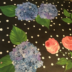 FLOORCLOTH COUNTRY RUNNER Hydrangeas / Pink Roses / Hand Painted Rug 2 ...