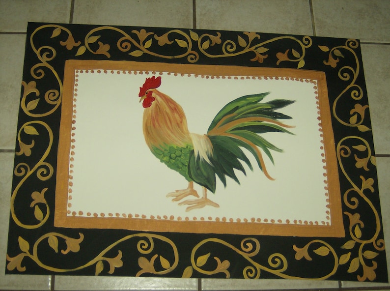 FLOORCLOTH French Country painted canvas rug ROOSTER image 1