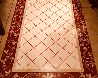 FLOORCLOTH  French Country/ Fleur de Lis/ Colonial Red, Country Tan, and White