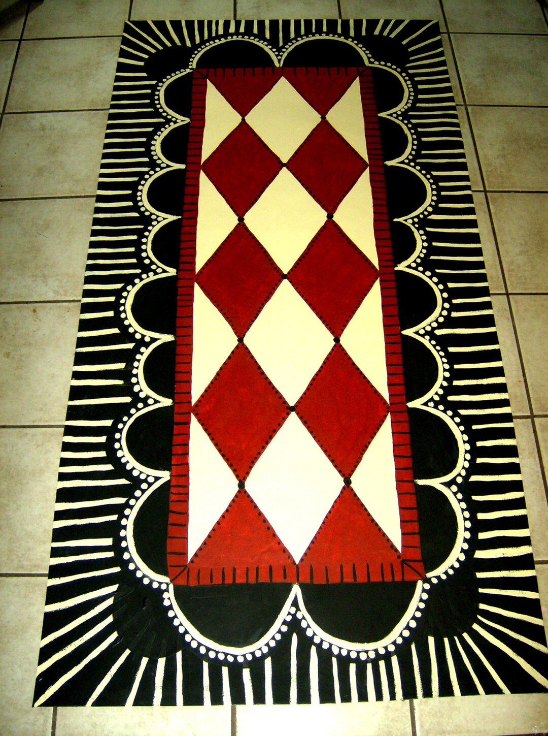 FLOORCLOTH FRENCH COUNTRY Hand Painted, Originally Designed Rug 3'x6 ...