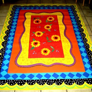 FLOORCLOTH    Hand Painted Canvas Rug  5&#39;x7&#39;  WHIMSICAL