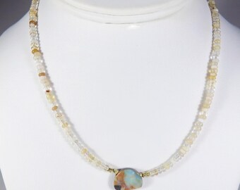Boulder Opal Necklace: Colorful Australian Focal Stone, Gemstone Rondelles, Gold Filled, Vermeil, Adjustable, 15.75-17.75"