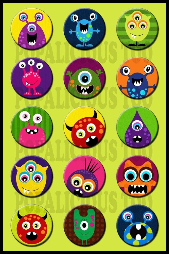 Items similar to Cute Monsters flat back buttons pin back buttons or ...