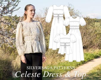 Celeste Dress & Top PDF sewing pattern | EU34-54 | Beginner-friendly | Sixteen different style views | 12 hacks | Adjustable channels