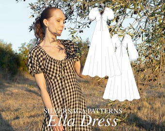 Ella dress PDF sewing pattern | EU34-54 | Adjustable neckline | Intermediate | Tutorial available