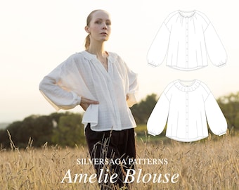 Amelie blouse PDF sewing pattern | EU34-54 | Experienced beginner | Flounce collar option