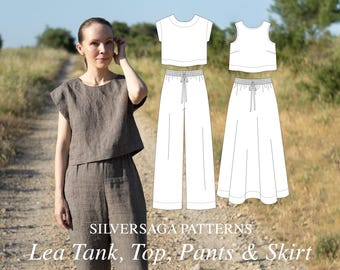 Lea Tank, Top, Pants & Skirt PDF sewing pattern | EU34-54 | Experienced beginner | 4-in-1 pattern | B and D Cups