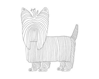 Printable Yorkie Coloring Page, Adult Coloring, Dog Line Art,  Yorkie Dog, Coloring Meditation, Instant Digital Download JPG,