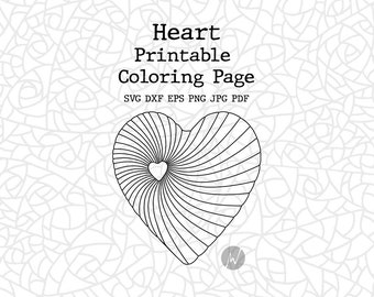 Página para colorear con remolinos de corazones, imágenes prediseñadas SVG de San Valentín (descarga digital)