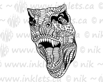 2 páginas para colorear de dinosaurios para adultos (T-Rex, Tropeognathus), imprimibles. Descarga digital instantánea en formato JPG.