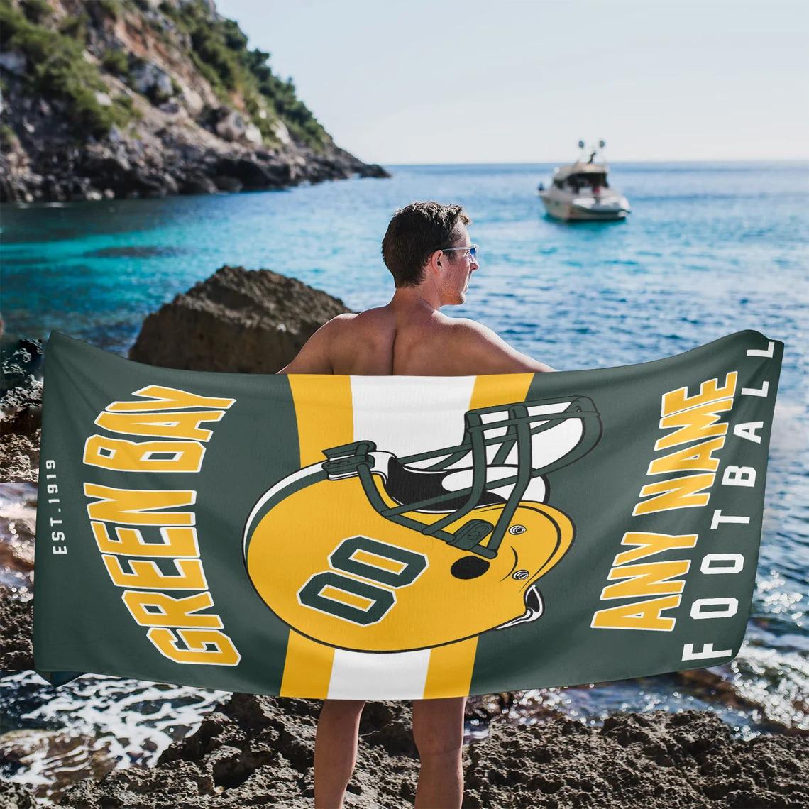 Discover Personalized Green Bay Football Beach Towel, Game Day Fan Gift