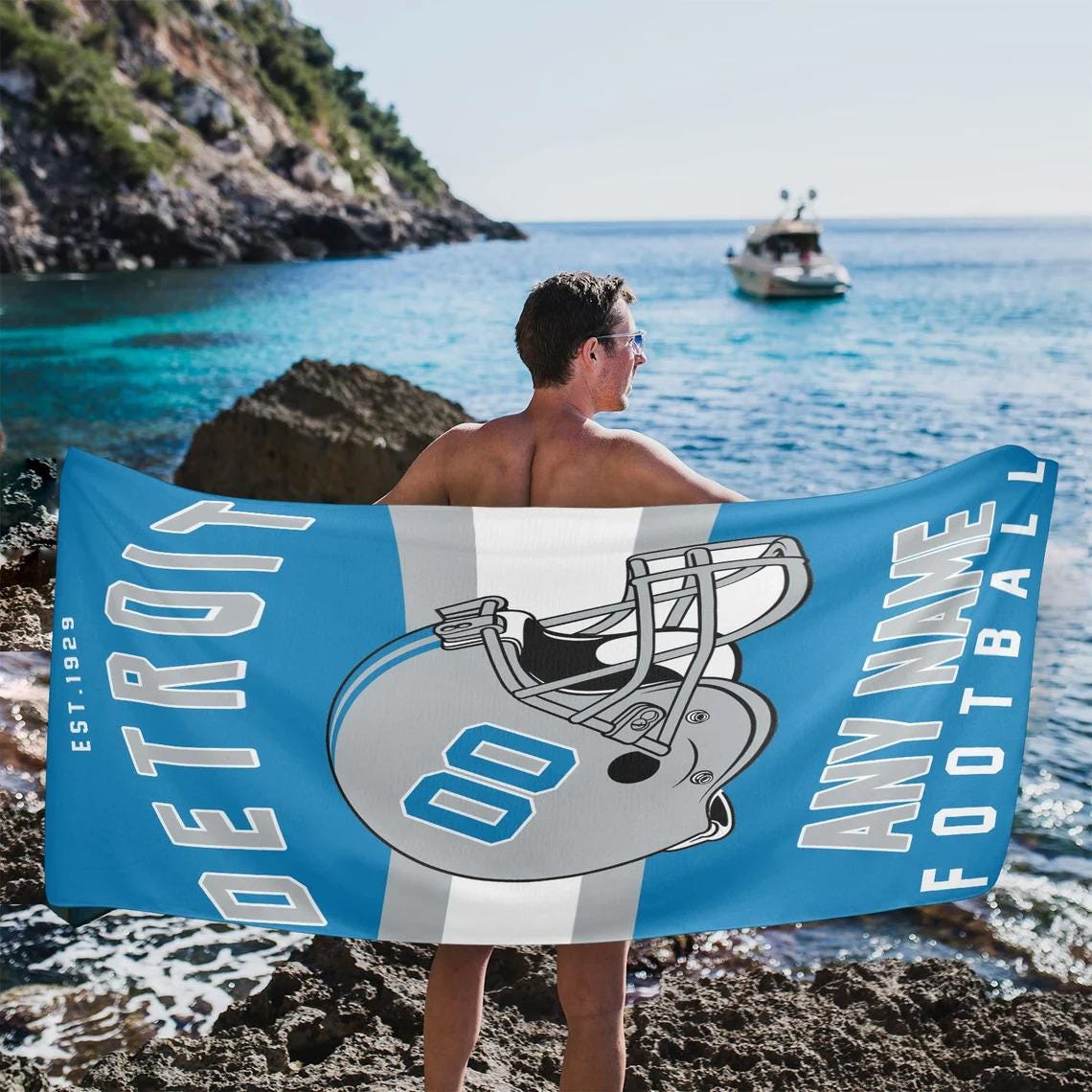 Discover Personalized Detroit Football Beach Towel, Game Day Fan Gift