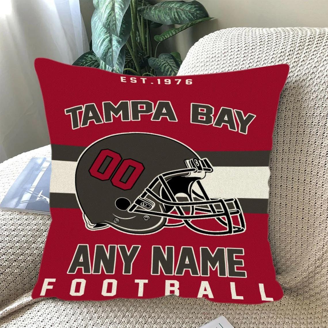 Discover Personalized Tampa Bay Football Throw Pillow, Game Day Fan Gift, Bedroom Throw Pillow Decor