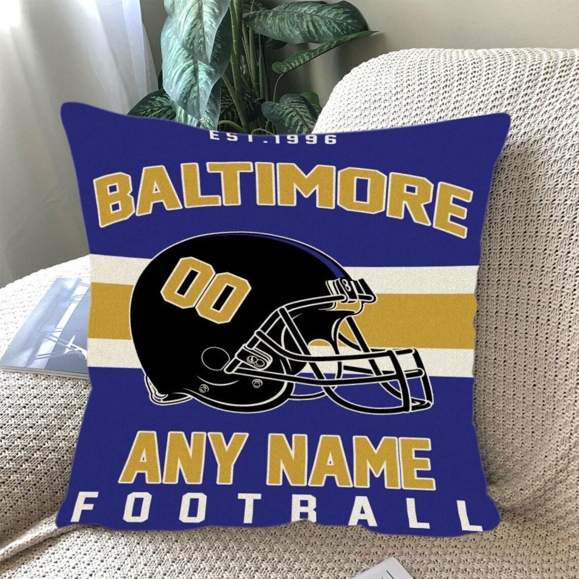 Discover Personalized Baltimore Football Throw Pillow, Game Day Fan Gift, Bedroom Throw Pillow Decor