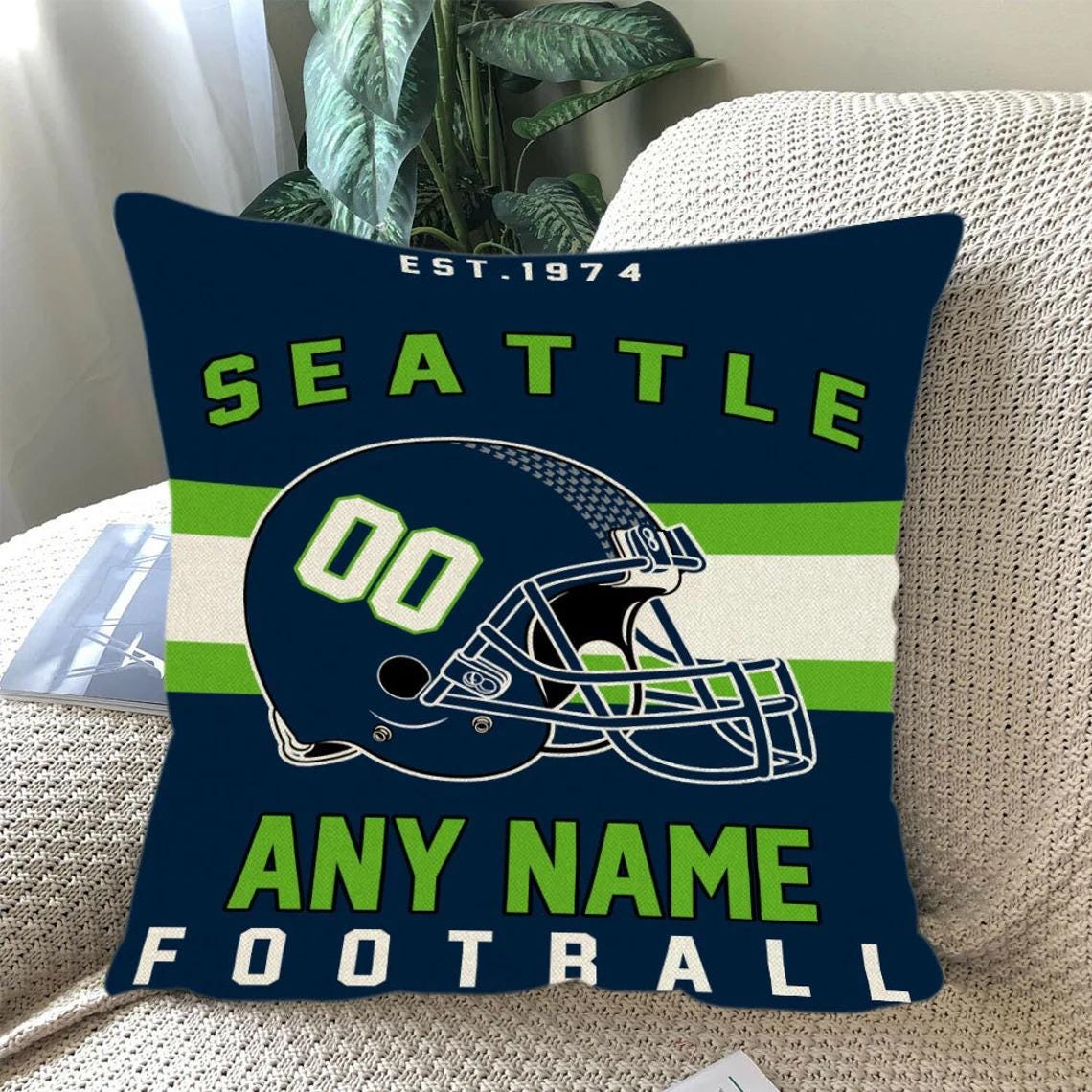 Discover Personalized Seattle Football Throw Pillow, Game Day Fan Gift, Bedroom Throw Pillow Decor