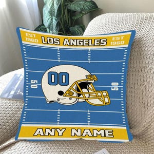 Custom Football Pillow, Personalized Los Angeles C Cover or Full Pillow with Name & Number, Game Day Fan Gift, Bedroom Throw Pillow Decor