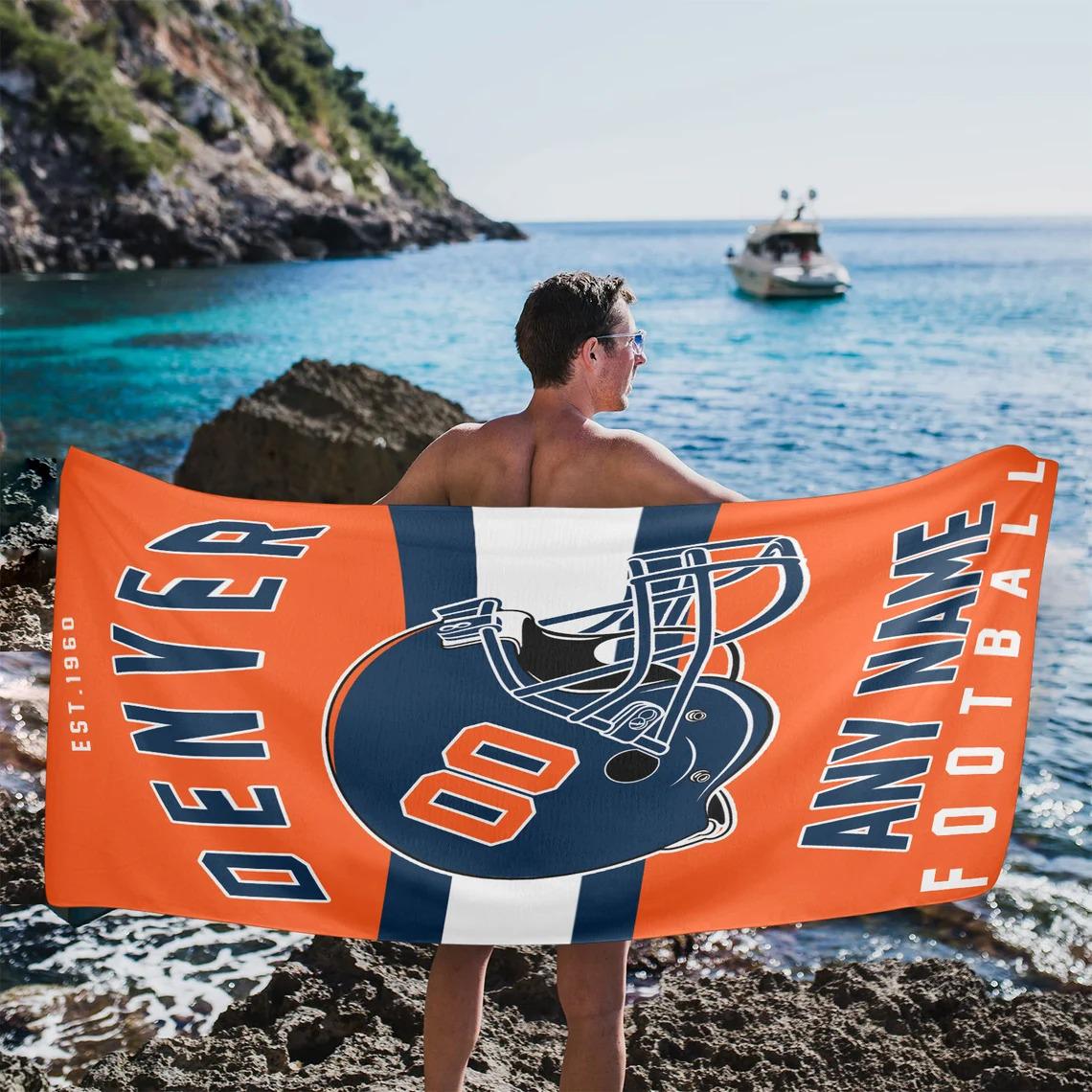 Discover Personalized Denver Football Beach Towel, Game Day Fan Gift