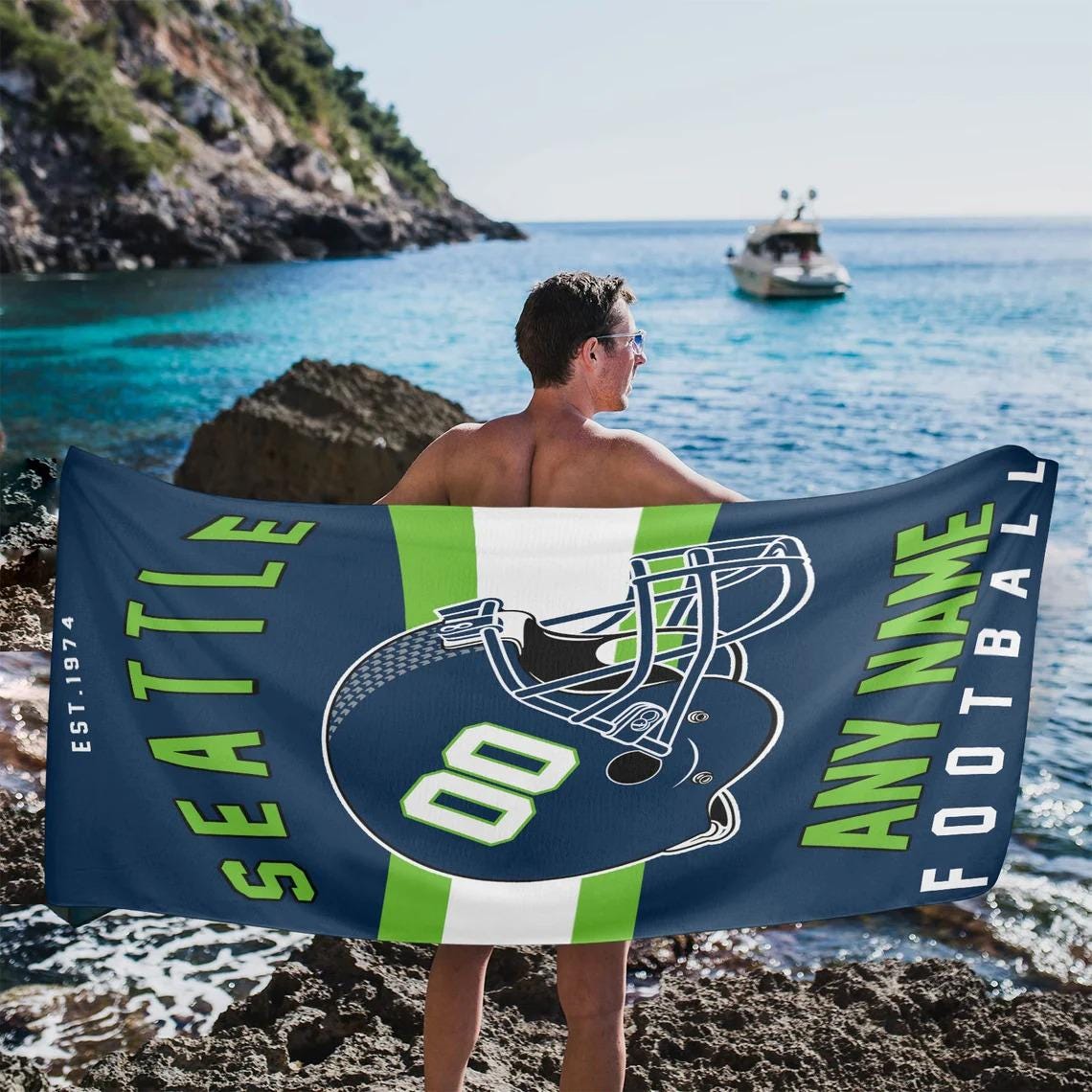 Discover Personalized Seattle Football Beach Towel, Game Day Football Team Decor Fan Gifts