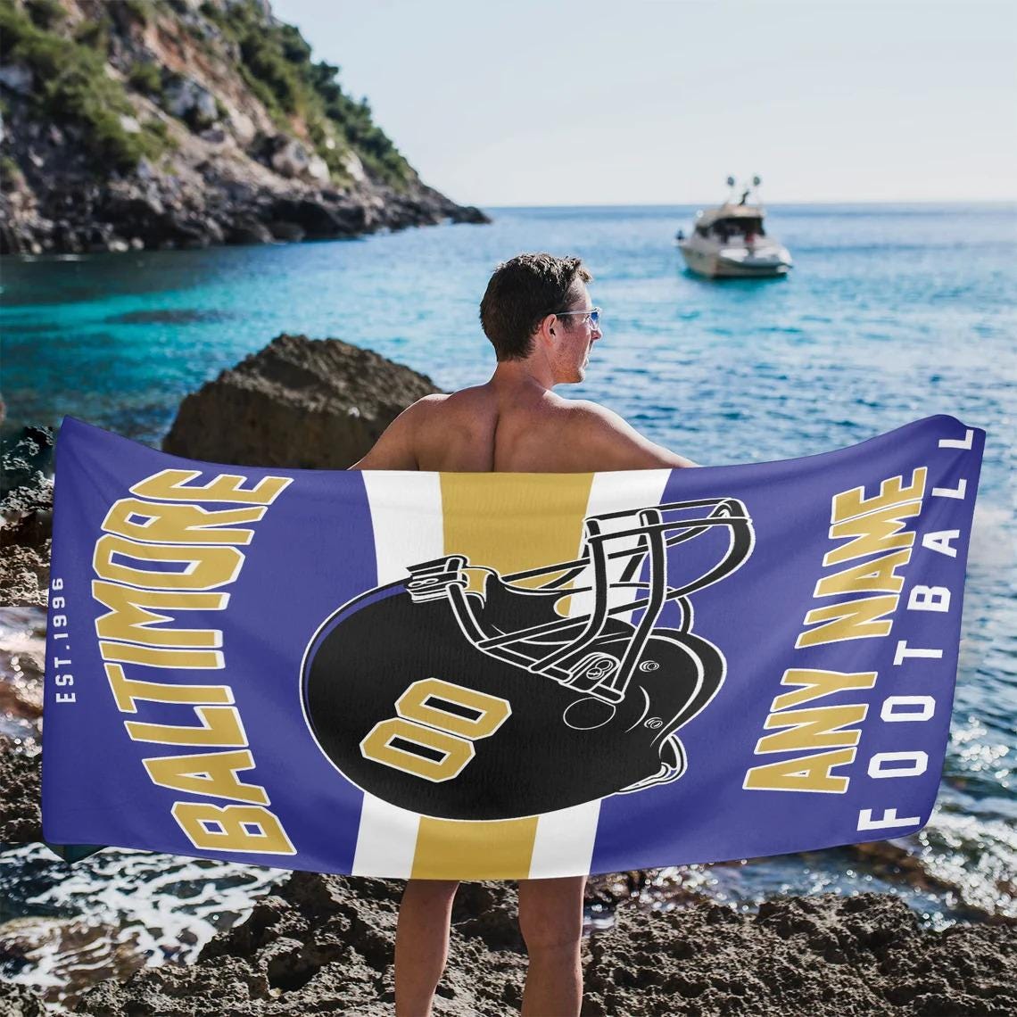 Discover Personalized Baltimore Football Beach Towel, Game Day Fan Gift
