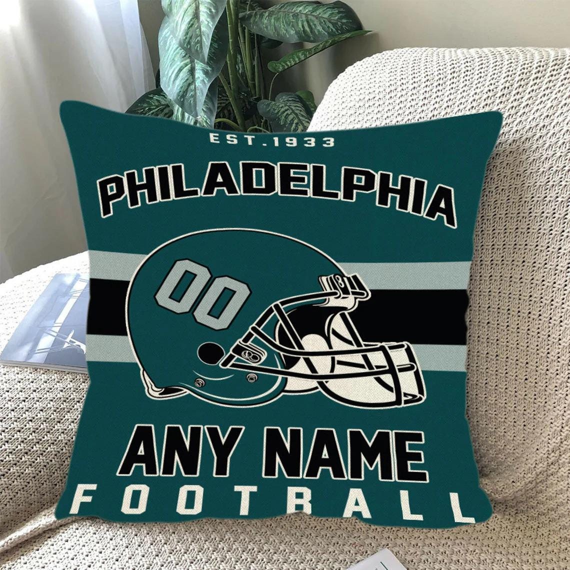 Discover Personalized Philadelphia Football Throw Pillow, Game Day Fan Gift, Bedroom Throw Pillow Decor