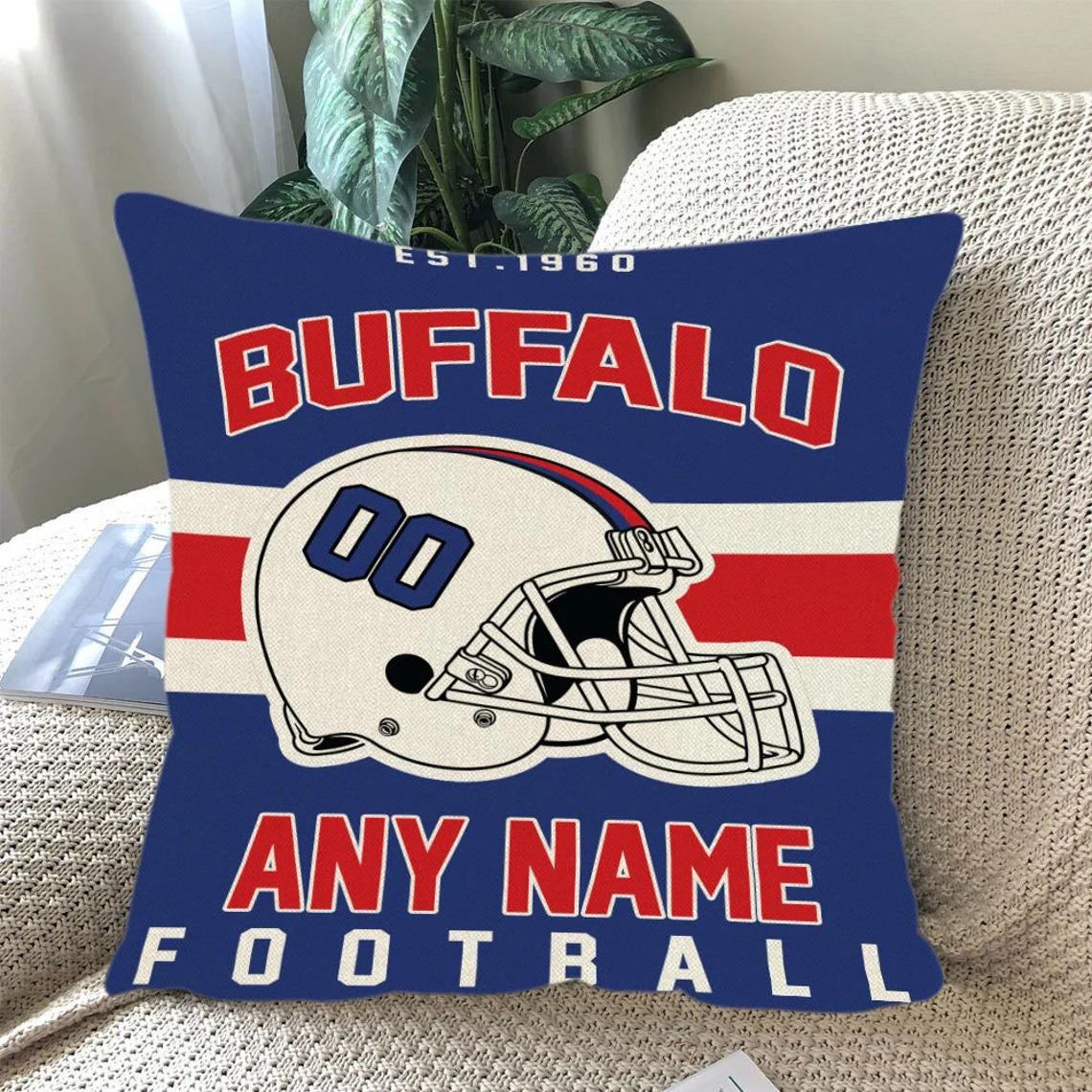 Discover Personalized Buffalo Football Throw Pillow, Game Day Fan Gift, Bedroom Throw Pillow Decor