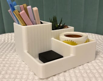 Modern Tiered Desk Organizer: 3D Printed, Multi-Color Storage