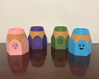 Pencil Pen Holder with Emotion Faces: Custom Color Desk Organizer