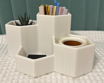 Honeycomb Desk Organizer: Tiered Multilevel EDC Tray, Modern Office Storage