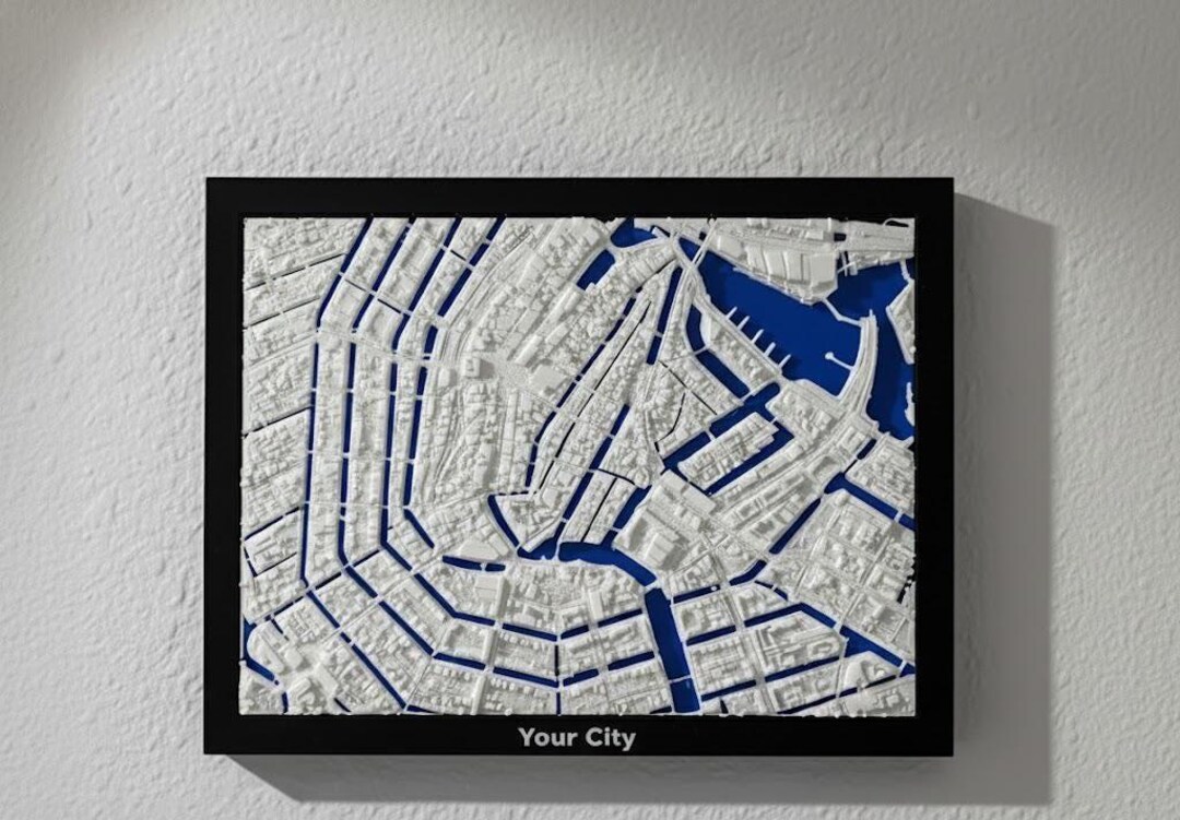 City Map Frame 3D Topographic City Map: Framed Minimalist Wall Art - Etsy