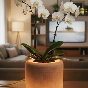 Doniczka z oświetleniem LED do uprawy roślin w pomieszczeniach | Samonawadniająca doniczka do ziół | Doniczka na sukulenty lub storczyki | Minimalistyczny, inteligentny prezent do domu