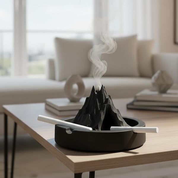 The Smokers' Peak - Desktop Mountain Ash Holder | Unique Volcanic Design & Functional Cigarette Rest